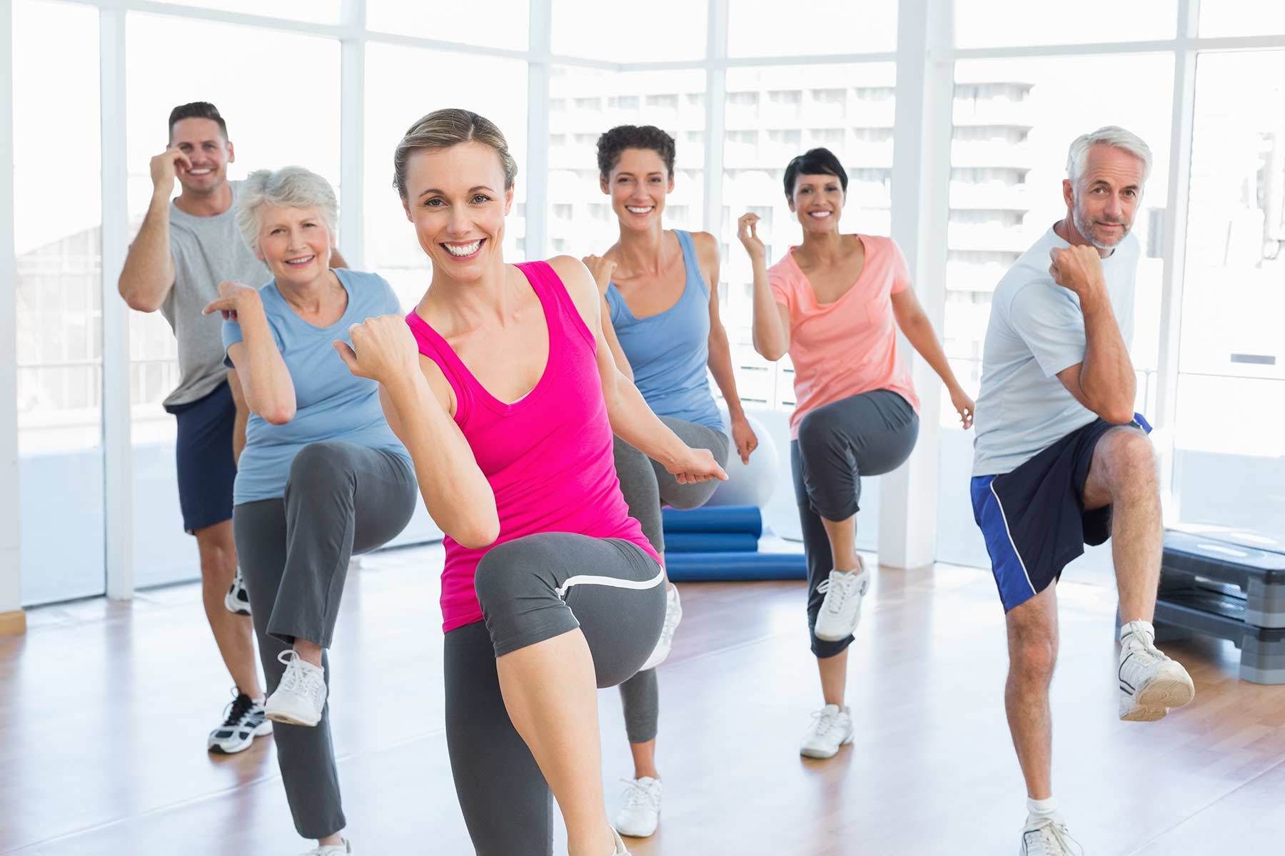 Group of people in a work out class. 